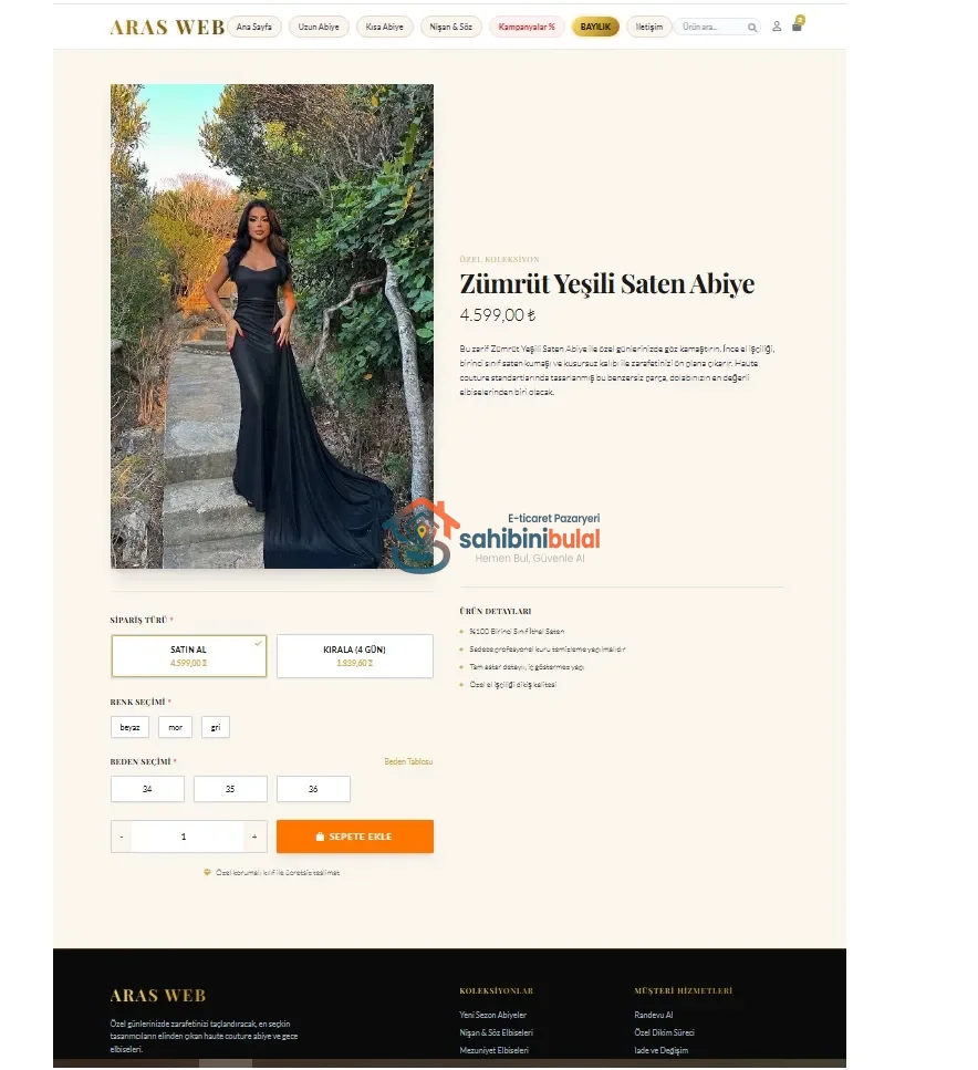 Abiye web sitesi | Ürün Görseli | sahibinibulal